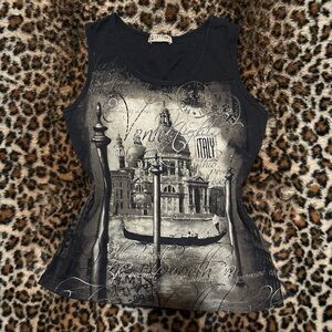 Venice Graphic Black Sleeveless Top